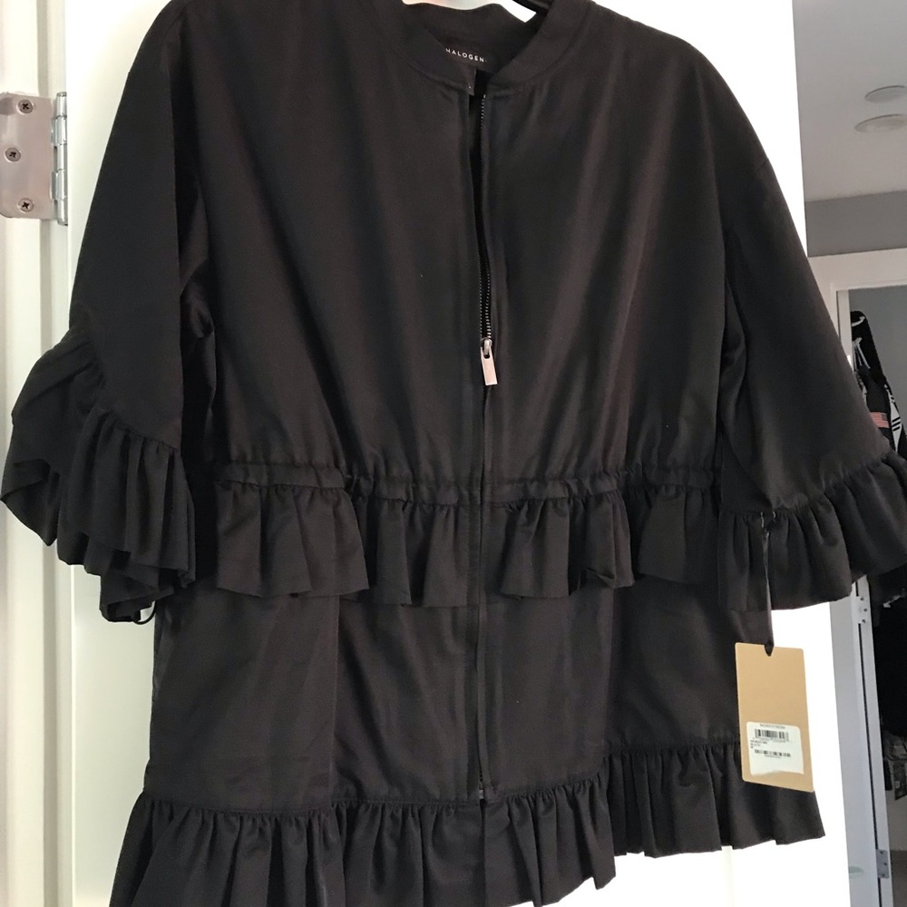 Black ruffle waist length jacket